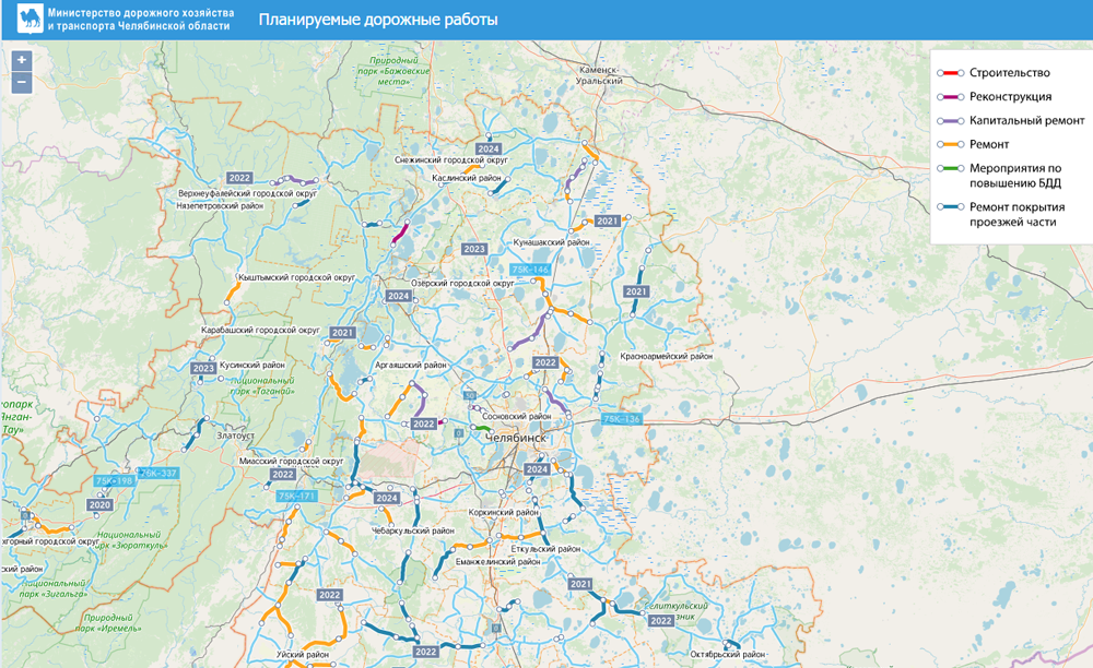 Карта автодорог Челябинской области
