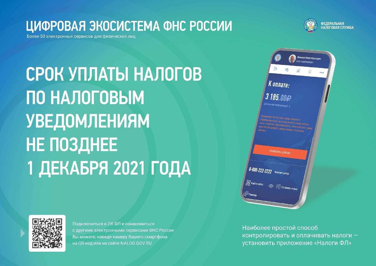 Срок уплаты имущественных налогов – не позднее 1 декабря